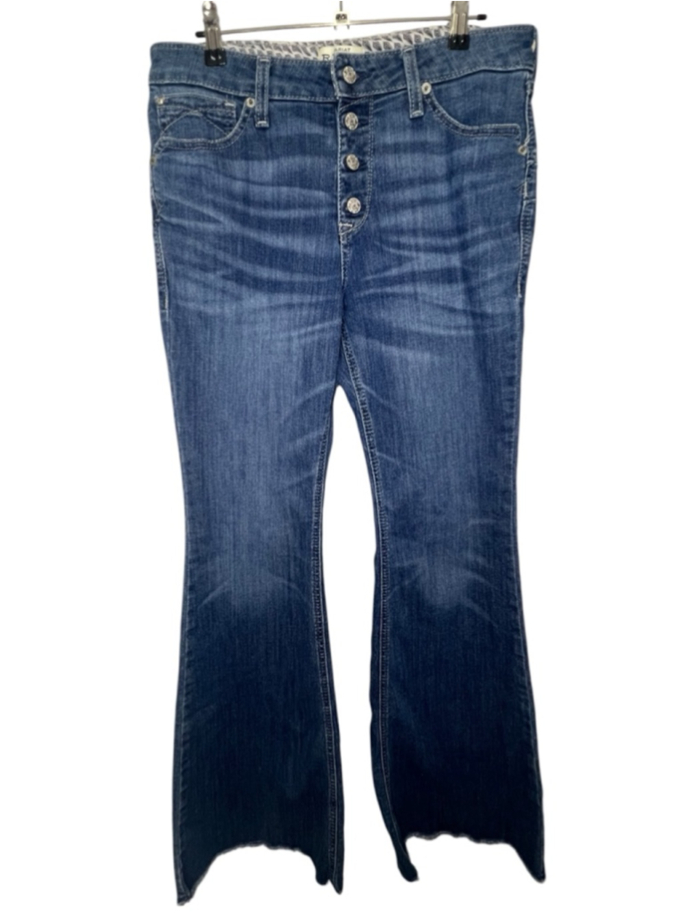 Ariat REAL Medium Wash Button Fly Raw Hem Flare Denim Jeans